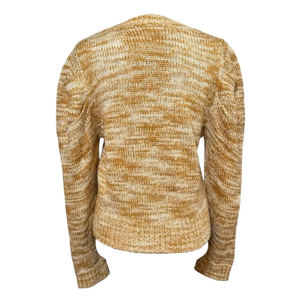 En Saison Golden Honey Marled Puff Sleeve Cropped Knit Cardigan Sweater Medium - Picture 4 of 8